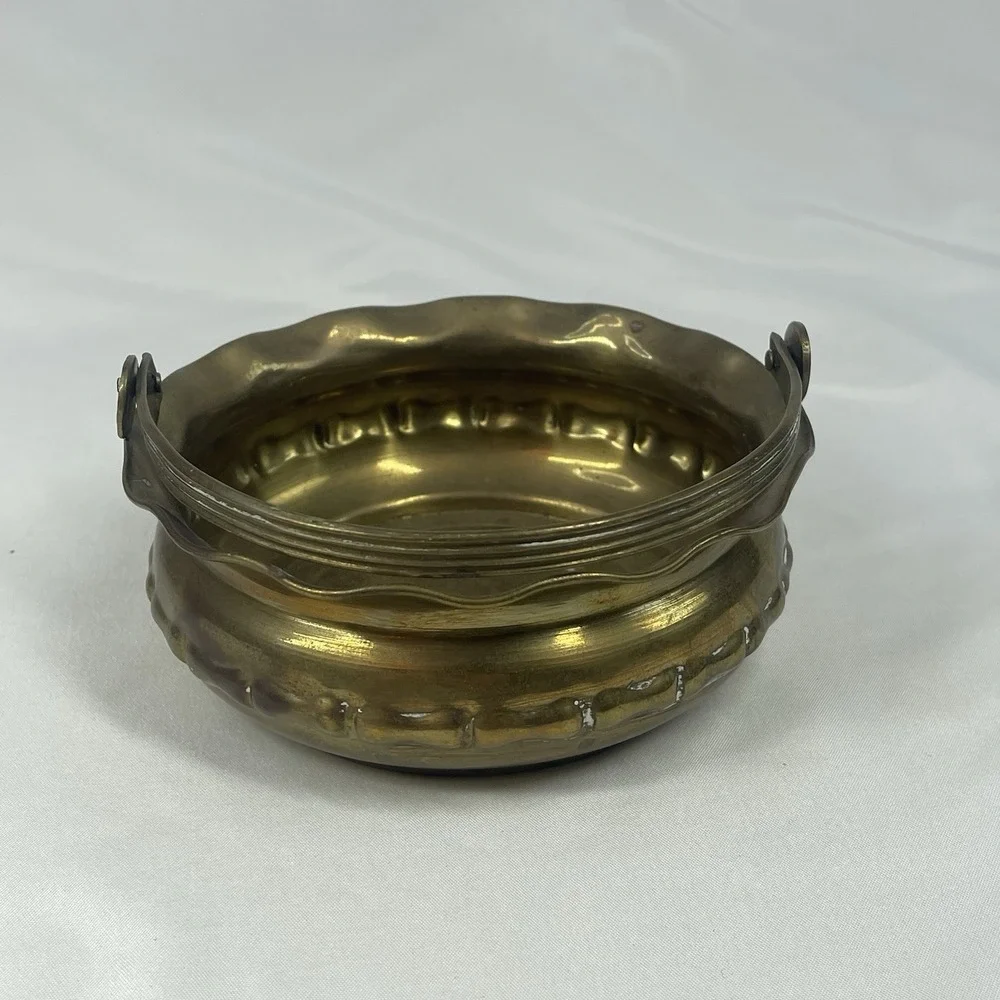 Vintage Solid Brass Basket & Votive Holders Set India Tea Light Candleholders